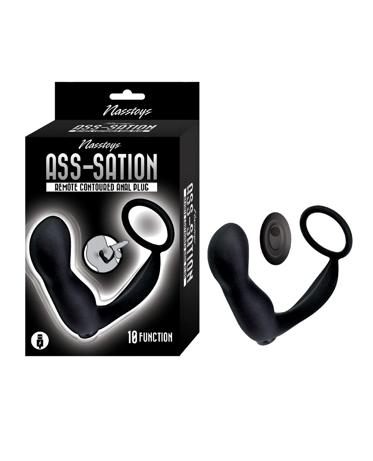 Ass-station Contoured Anal Plug with Remote - Black