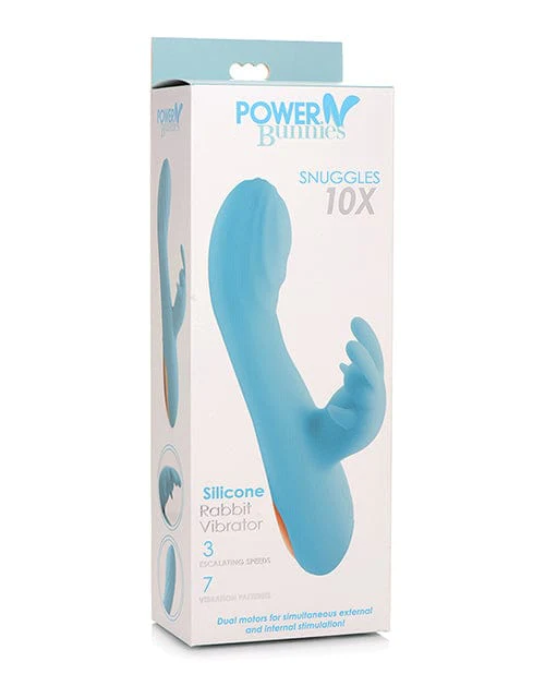 Curve Novelties Power Bunnies Snuggles 10x Silicone Rabbit Vibrator - Blue - Image 3