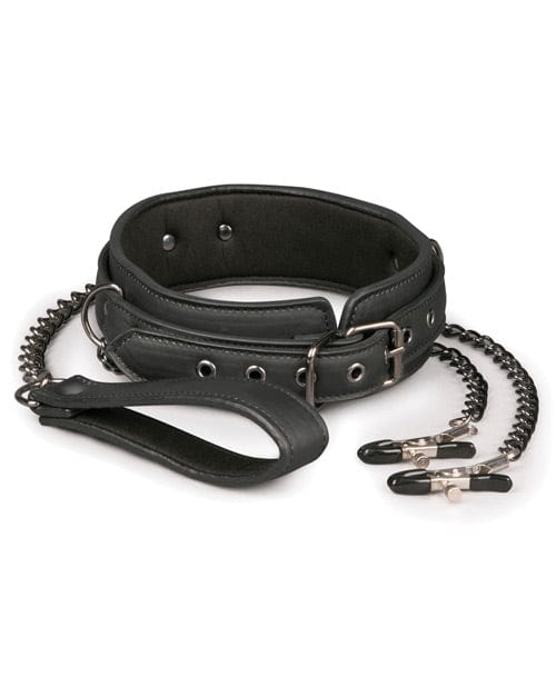 Easy Toys Faux Leather Collar with Nipple Chains - Black - Image 3