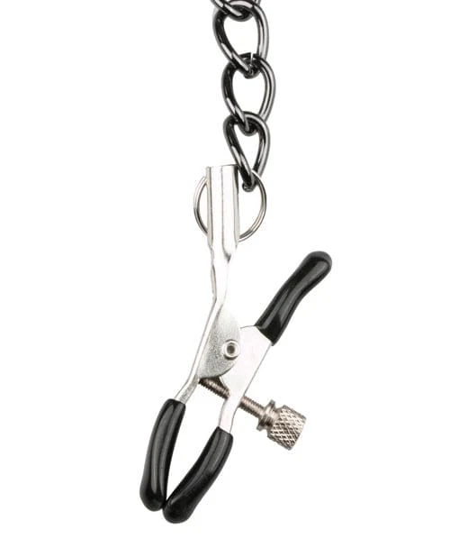 Easy Toys Faux Leather Collar with Nipple Chains - Black - Image 5