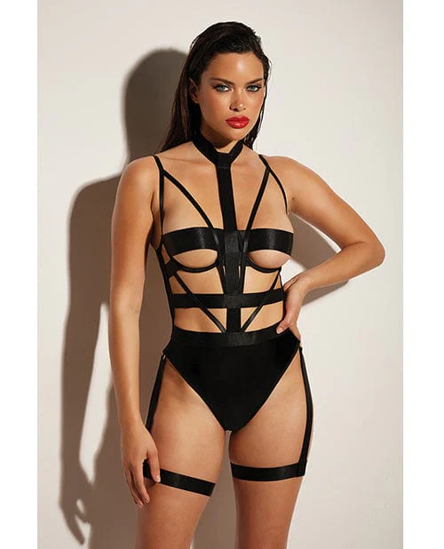 Fetish Lethal Underwire Peek A Boo Vinyl Teddy With choker Black