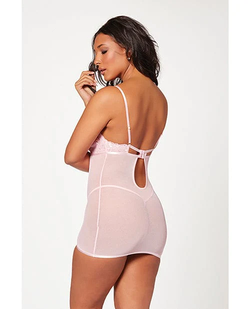 Floral Mesh Chemise & G-string Pink - Image 3