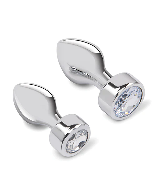 Gemsations 2 pc 3.25" & 3.7" Tapered Bling Bling Metal Butt Plug Training Set - Silver - Image 4