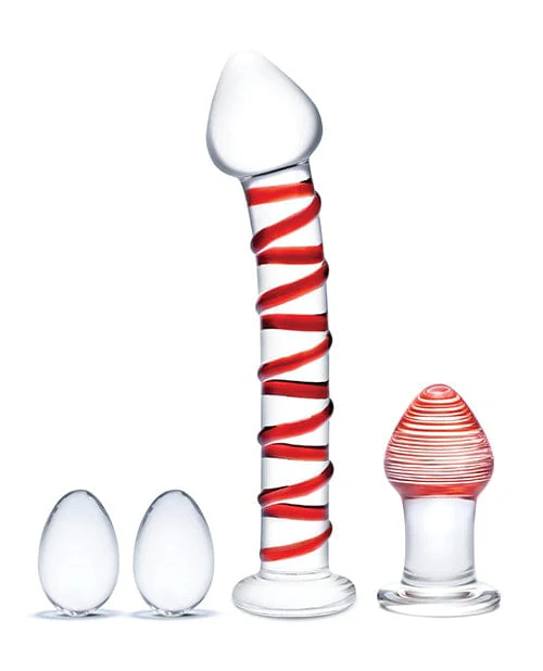 Glas 4 Pc Mr. Swirly Set W-glass Kegal Balls & 3.25" Butt Plug - Red - Image 4