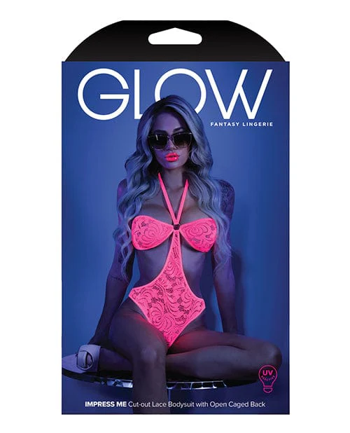 Glow Black Light Halter Bodysuit with Open Sides Neon Pink - Image 2