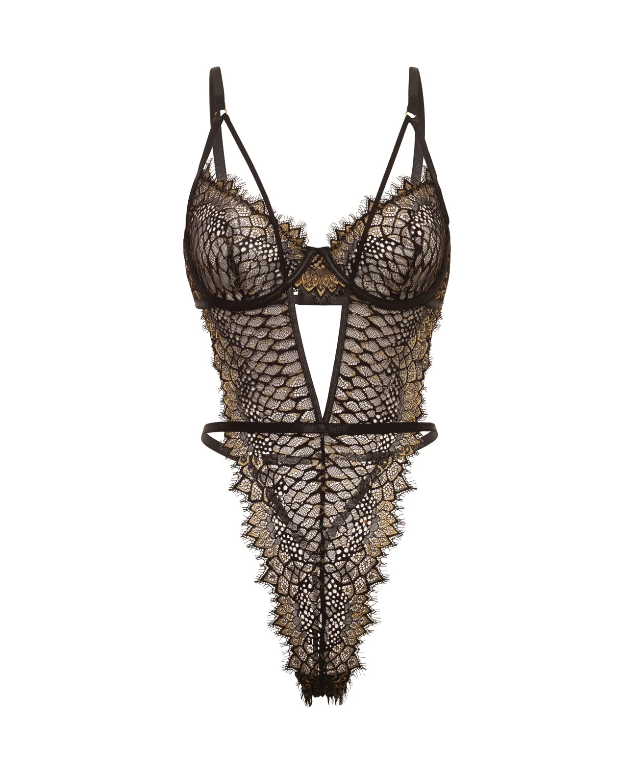 Greta Snake Eyelash Lace Teddy - Black/Gold - Image 3