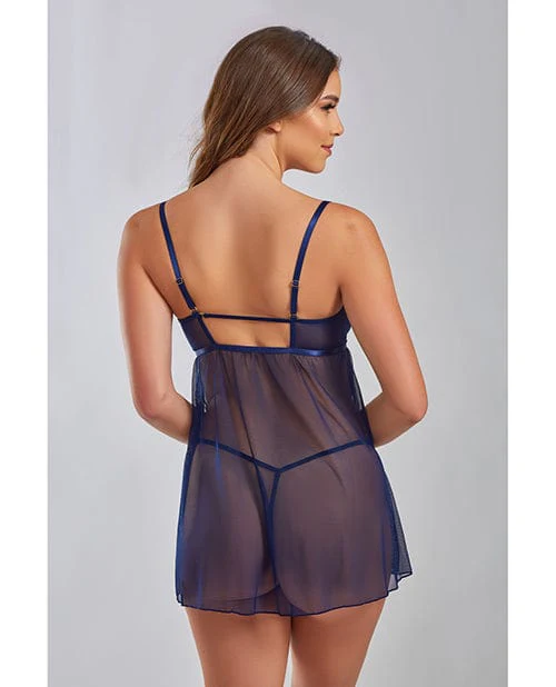 Jennie Cross Dyed Galloon Lace & Mesh Babydoll Navy - Image 2
