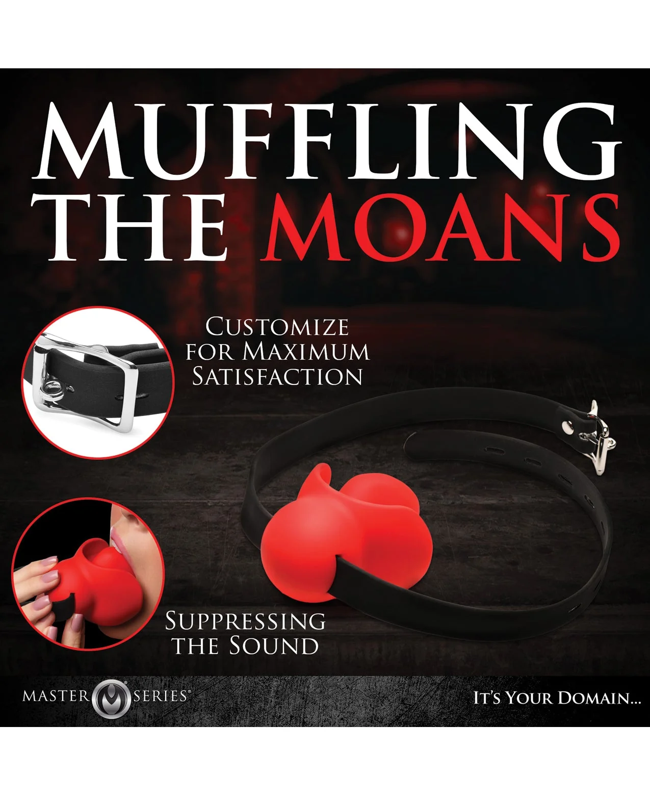 Master Series Gag Order Extreme Silicone Ball Gag - Red/Black - Image 3
