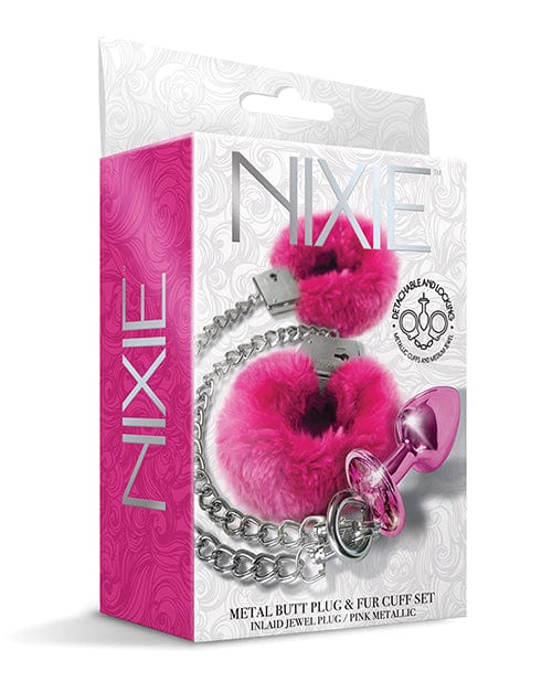 Nixie Metal Butt Plug with Inlaid Jewel & Fur Cuff Set - Image 7