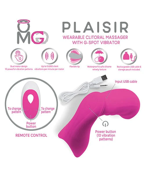OMG Plaisir Wearable Clitoral Massager with G-Spot Vibrator - Pink - Image 3