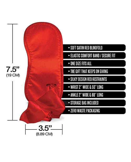 Pleasure Package We're Going To Need A Safe Word Satin Blind Fold, Wrist & Ankle Sash - Red - Image 4