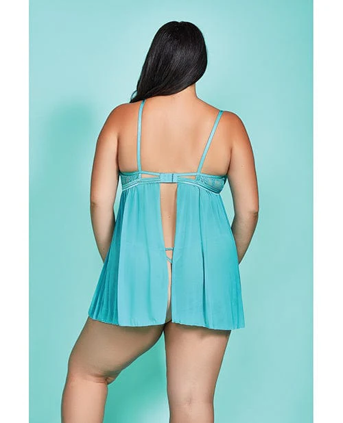 Riley Eyelash Lace Soft Cup Babydoll & Panty Teal - Image 2
