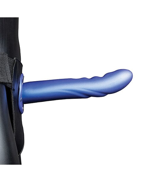 Shots Ouch 8 Inch Textured Curved Hollow Strap On - Metallic Blue - Image 3