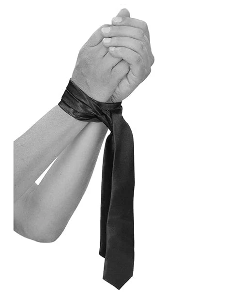 Shots Ouch Black & White Satin Bondage Tie - Black - Image 2