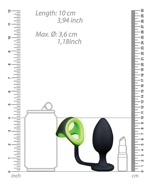 Shots Ouch Butt Plug With cock Ring & Ball Strap - Glow In The Dark - Image 5