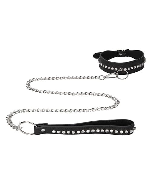 Shots Ouch Diamond Studded Collar with Leash - Black - Image 5