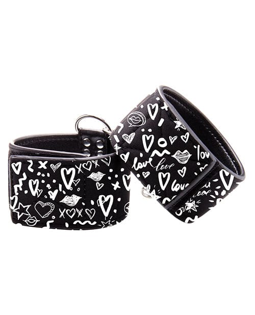 Shots Ouch Love Street Art Fashion Printed Hand Cuffs - Black - Image 3