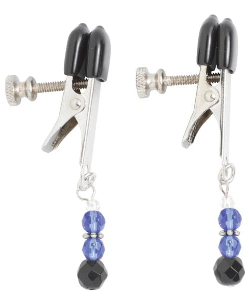 Spartacus Adjustable Broad Tip Blue Beaded Nipple Clamps - Image 2