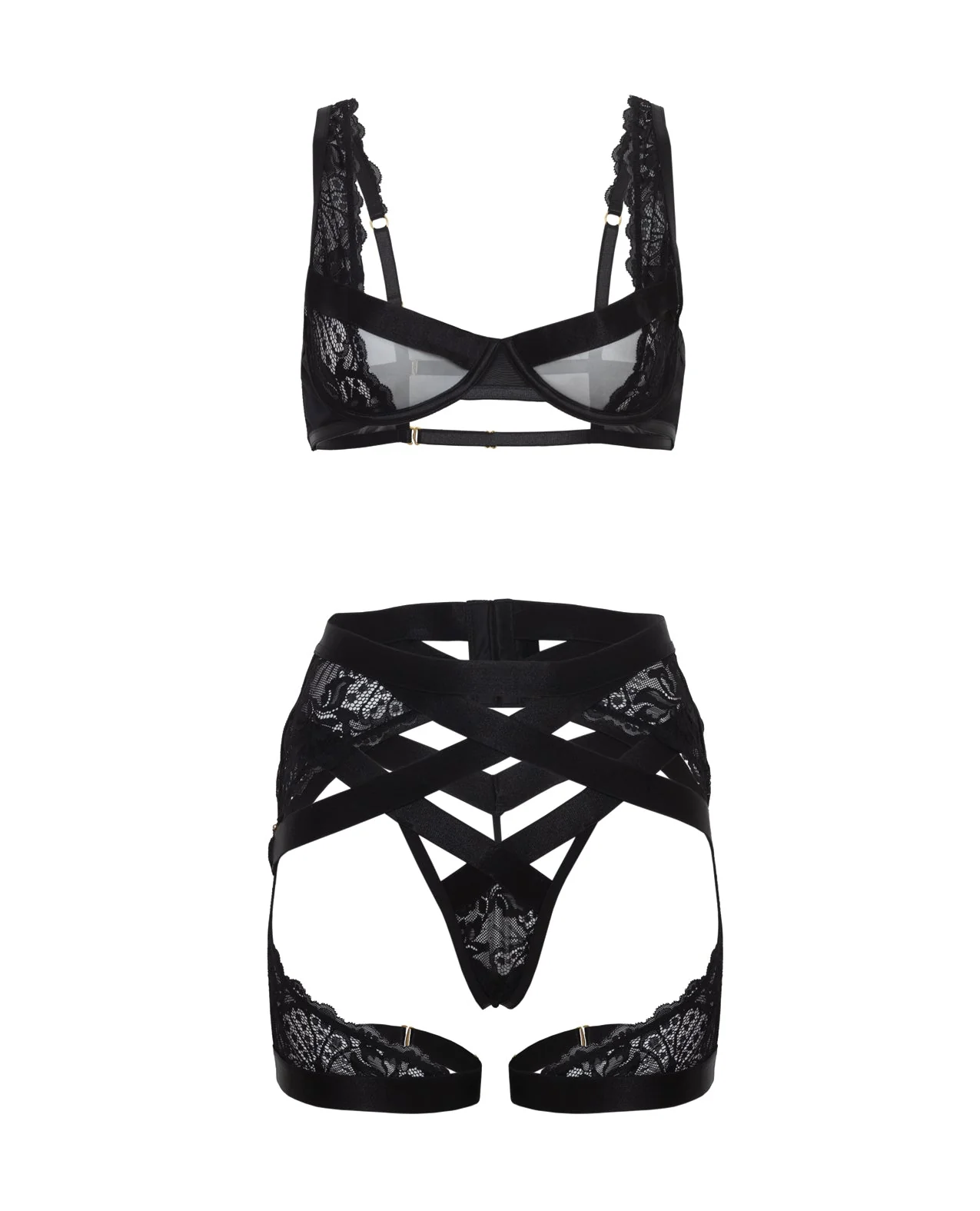 Thalia Mesh & Lace Underwire 3 pc Set - Black - Image 2