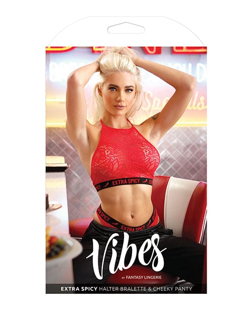 Vibes Extra Spicy Halter Bralette & Cheeky Panty Chili Red S-M - Image 2