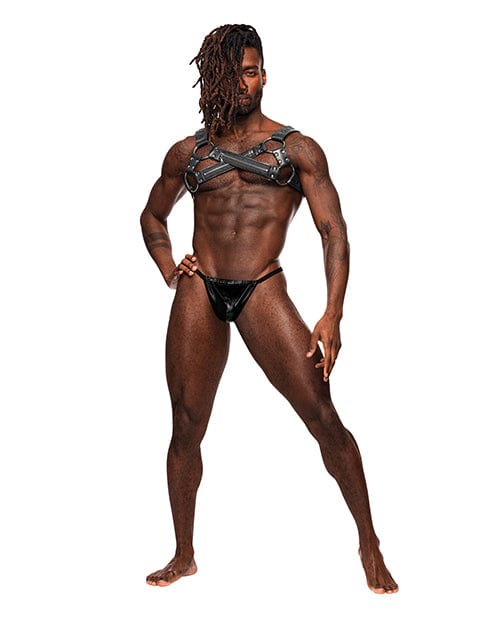 Virgo Pu Leather Chest Harness With zipper Detail Black O/s - Image 4